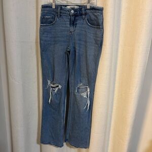 Hollister Low Rise Relaxed Straight Leg Women's Light Blue Distressed Jeans Sz 2